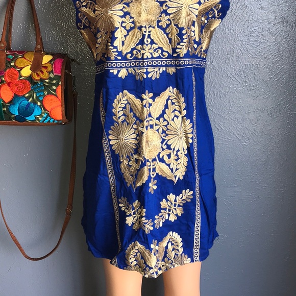 Floral Embroidered Artisan Royal Blue Tunic - Picture 5 of 12